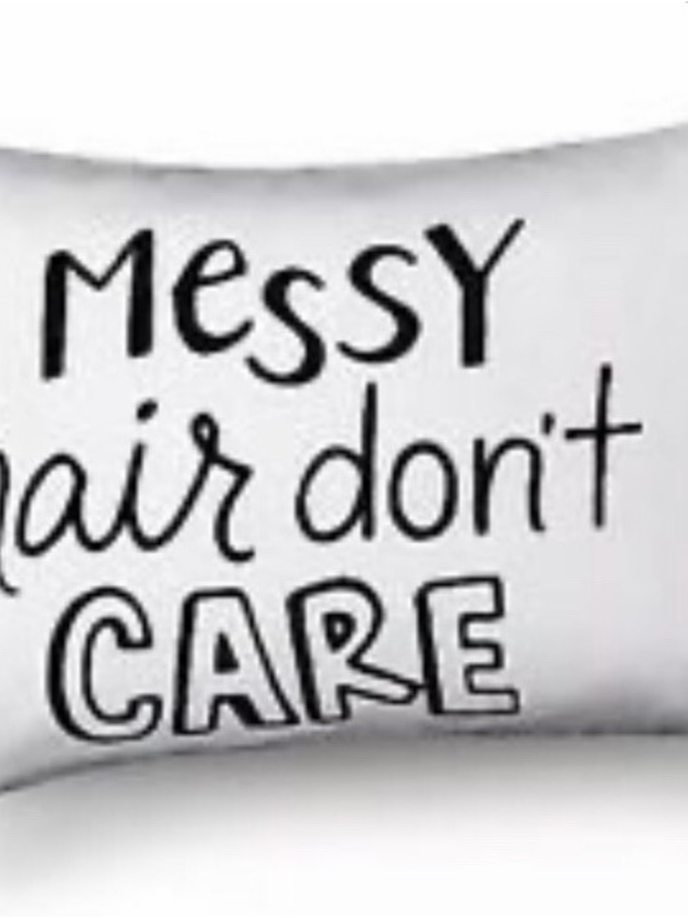 Decorative Pillow - "Messy Hair Don't Care" in Black on White pillow case covers